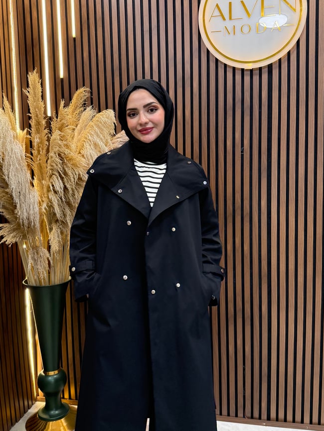 Melia Premium Su Geçirmez Kuşaklı Oversize Trençkot | Siyah