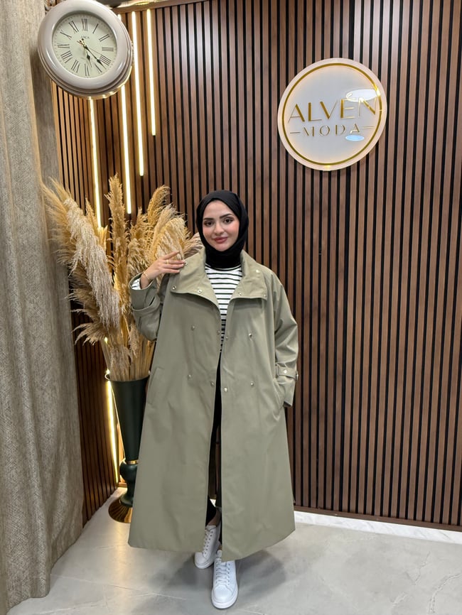 Melia Premium Su Geçirmez Kuşaklı Oversize Trençkot | Haki