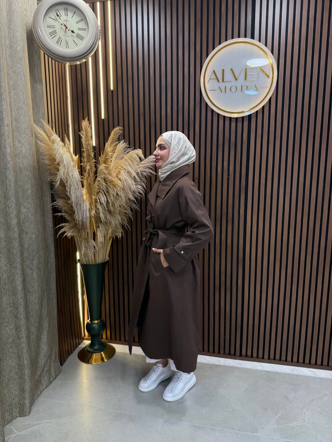 Melia Premium Su Geçirmez Kuşaklı Oversize Trençkot | Kahverengi