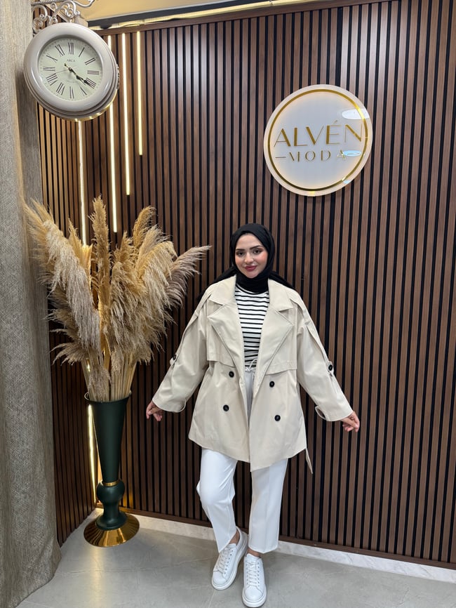Meya Premium Su Geçirmez Kuşaklı Oversize Trençkot | Bej