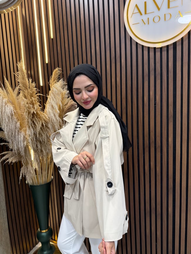Meya Premium Su Geçirmez Kuşaklı Oversize Trençkot | Bej