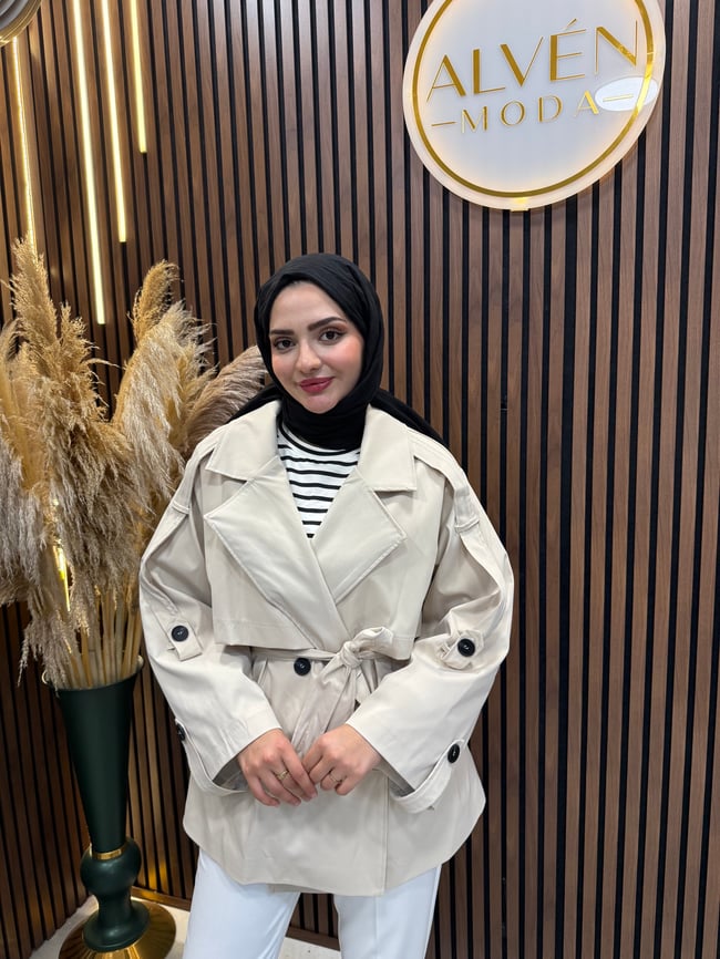 Meya Premium Su Geçirmez Kuşaklı Oversize Trençkot | Bej