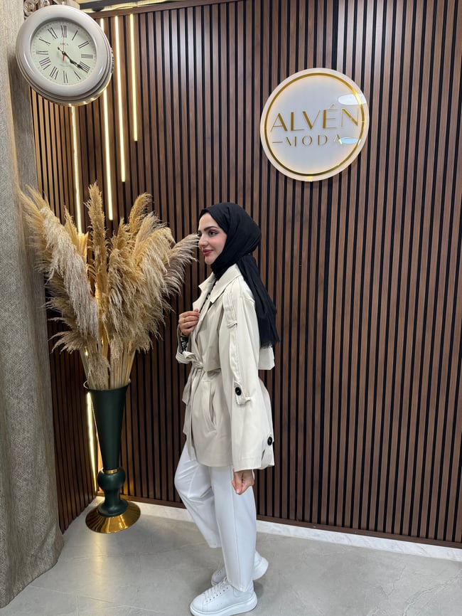 Meya Premium Su Geçirmez Kuşaklı Oversize Trençkot | Bej