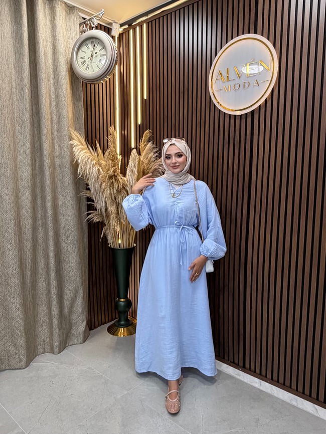 Naia Muslin Kumaş Elbise | Mavi