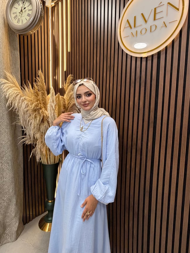 Naia Muslin Kumaş Elbise | Mavi