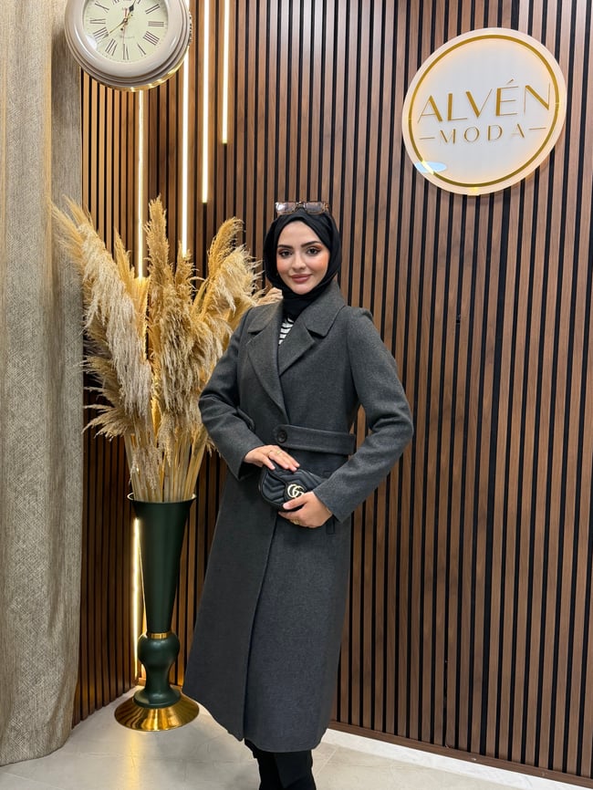 NELYA Premium Astarlı Klasik Kaban | Antrasit