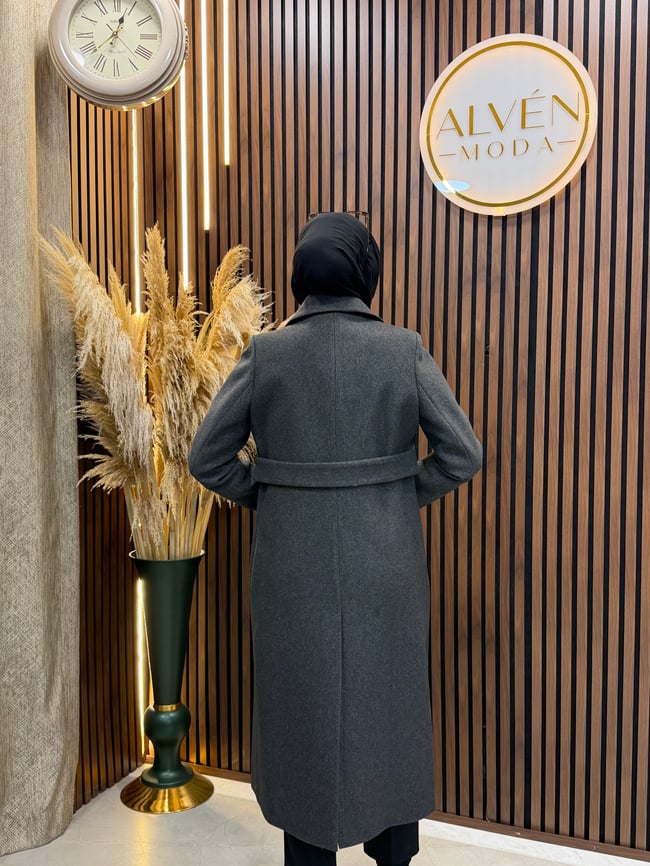 NELYA Premium Astarlı Klasik Kaban | Antrasit