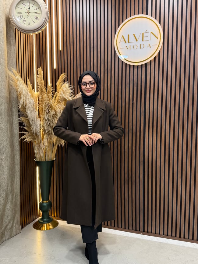 NELYA Premium Astarlı Klasik Kaban | Kahverengi