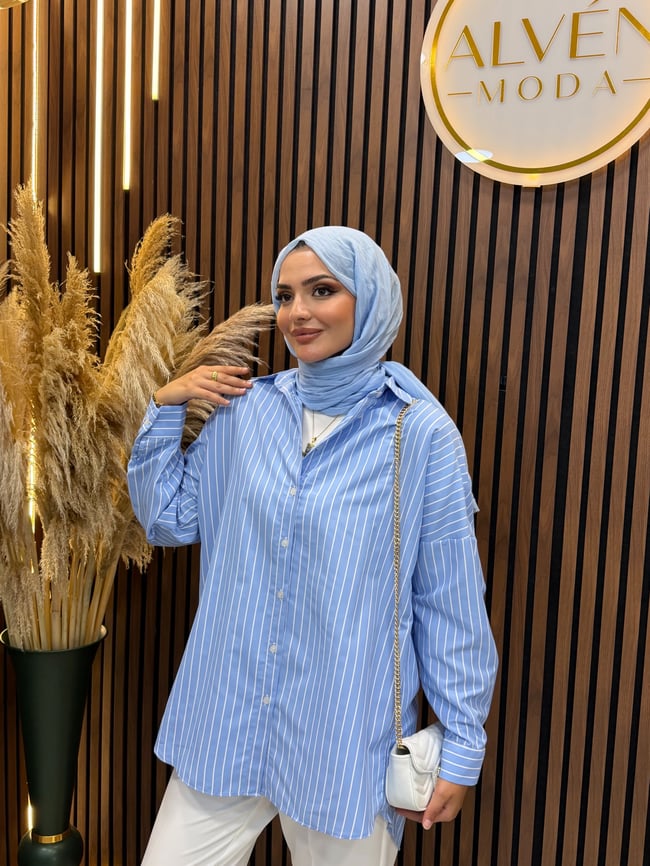 Norel Çizgili Salaş Poplin Gömlek | Bebe Mavisi