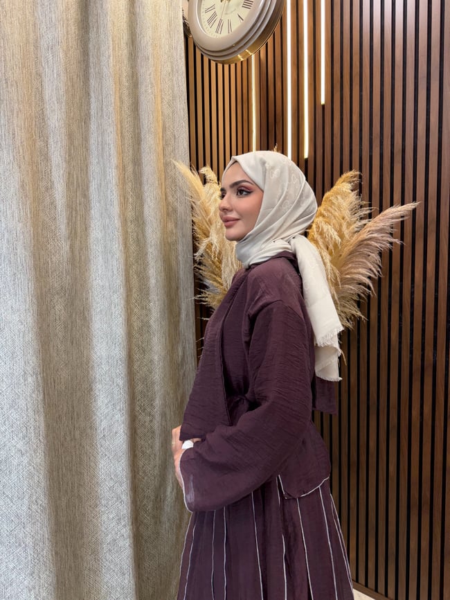 Nova Kontrast İp Detaylı Etekli Takım | Mürdüm