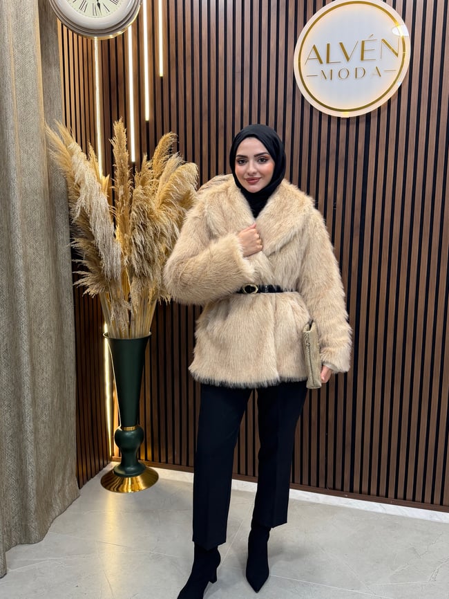 RALİA Premium Kalite Ekstra Dolgun Astarlı Kürk | Bej