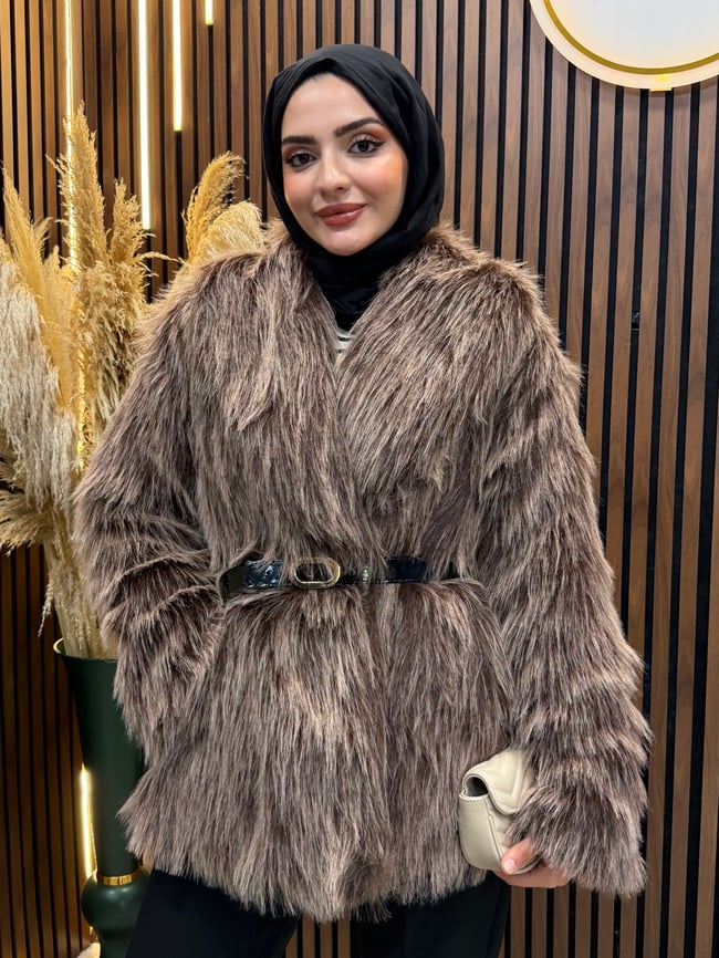 RALİA Premium Kalite Ekstra Dolgun Astarlı Kürk | Kahverengi