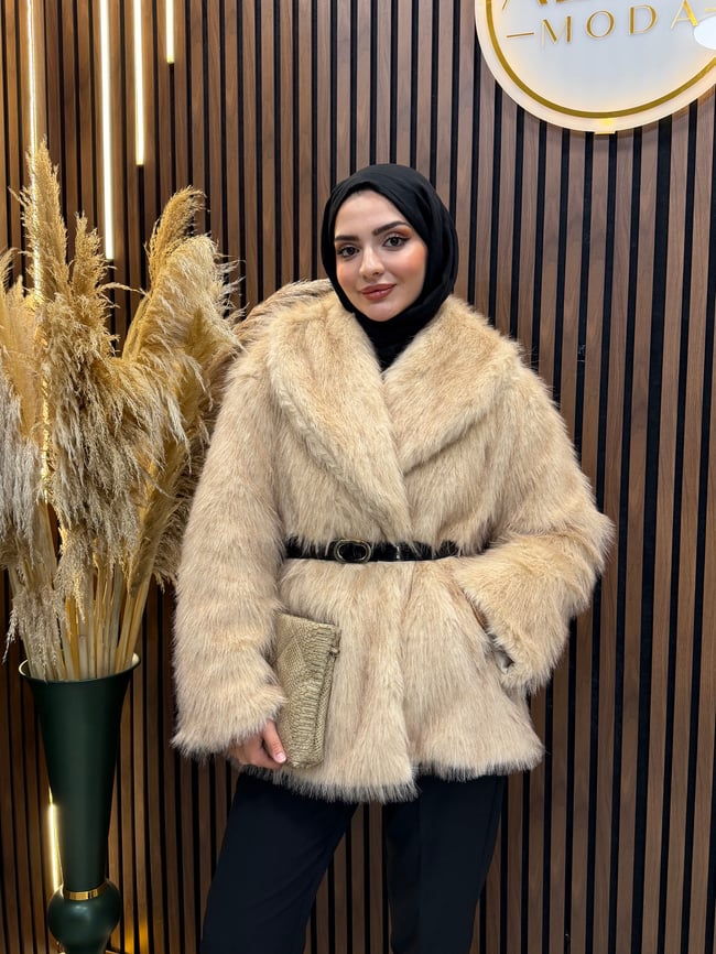 RALİA Premium Kalite Ekstra Dolgun Astarlı Kürk | Bej