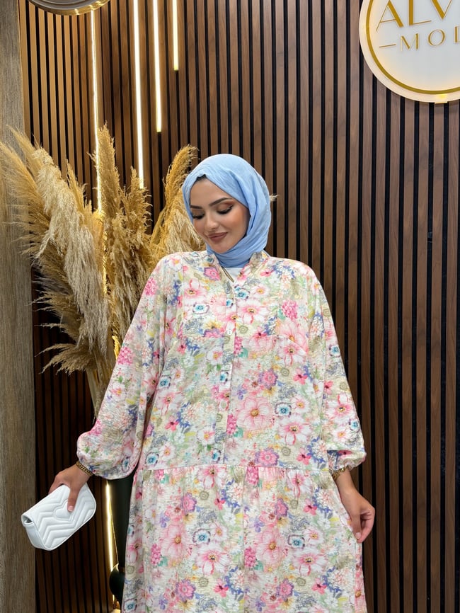 Reya Modal Desenli Salaş Elbise | Flower Mix