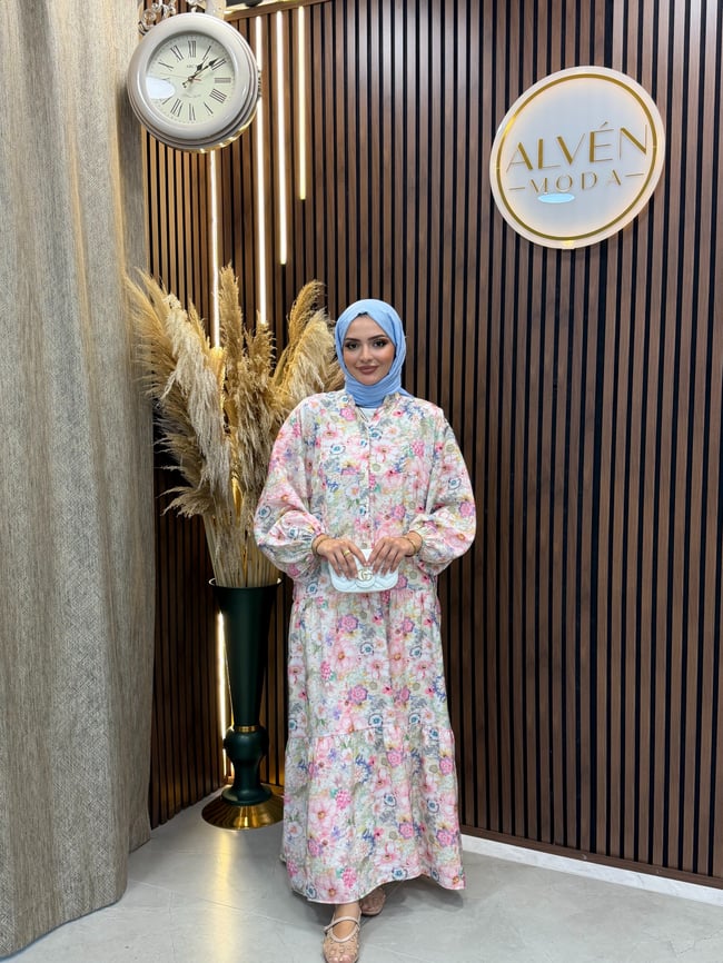 Reya Modal Desenli Salaş Elbise | Flower Mix