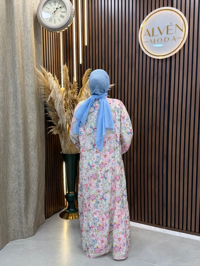 Reya Modal Desenli Salaş Elbise | Flower Mix
