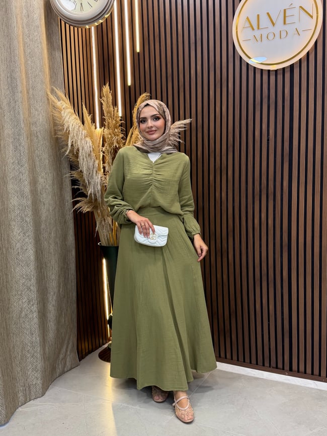 Ria Muslin Kumaş Etekli Takım | Mint Yeşili