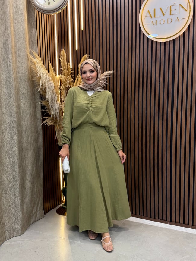 Ria Muslin Kumaş Etekli Takım | Mint Yeşili