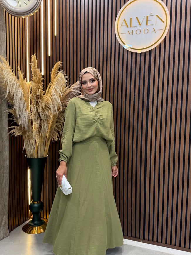 Ria Muslin Kumaş Etekli Takım | Mint Yeşili