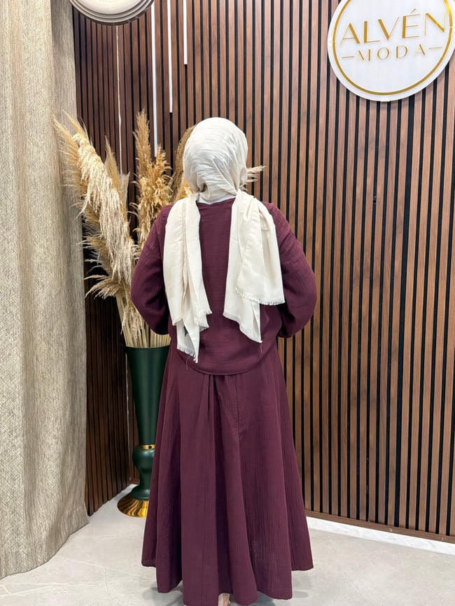 Ria Muslin Kumaş Etekli Takım | Mürdüm