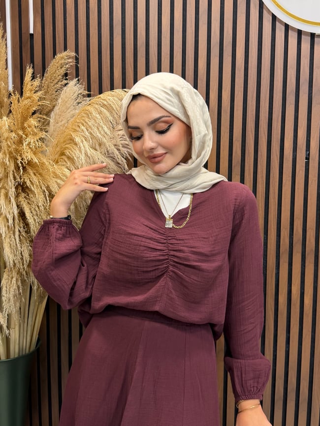 Ria Muslin Kumaş Etekli Takım | Mürdüm
