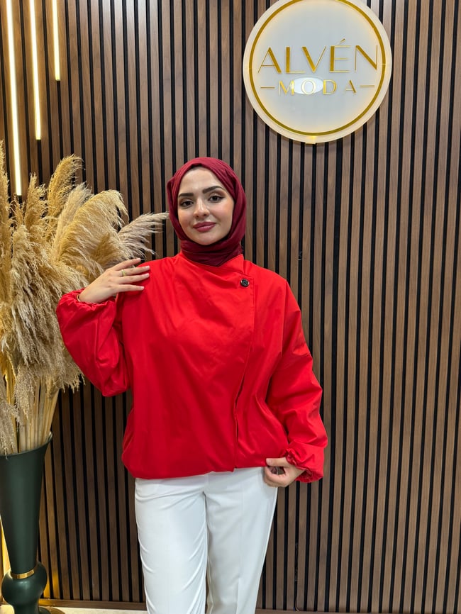 Saria Premium Su Geçirmez Oversize Spor Trençkot | Kırmızı