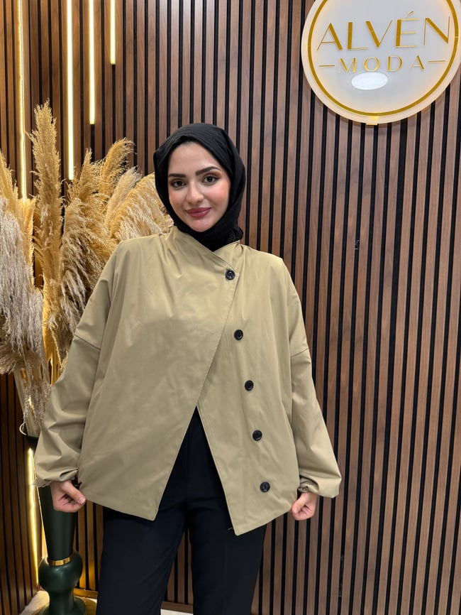Saria Premium Su Geçirmez Oversize Spor Trençkot | Haki