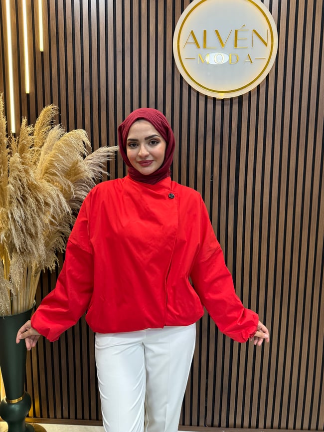 Saria Premium Su Geçirmez Oversize Spor Trençkot | Kırmızı