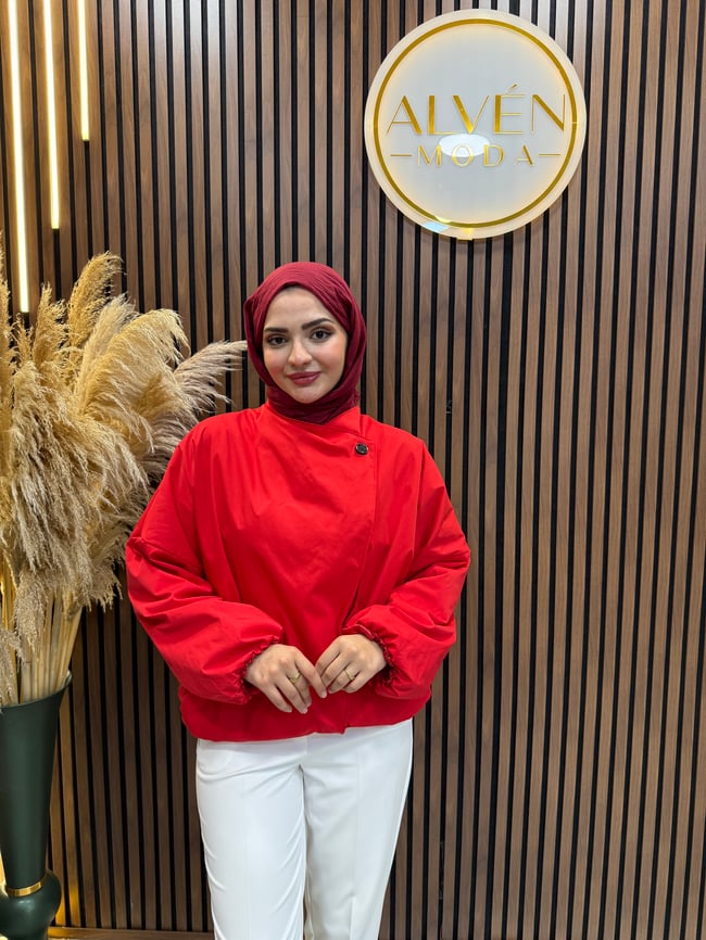 Saria Premium Su Geçirmez Oversize Spor Trençkot | Kırmızı