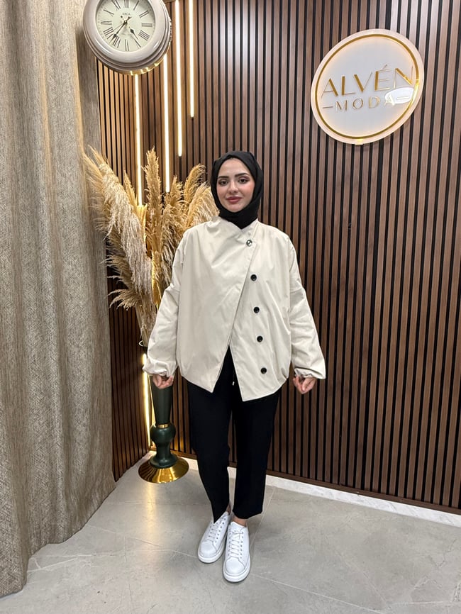 Saria Premium Su Geçirmez Oversize Spor Trençkot | Bej