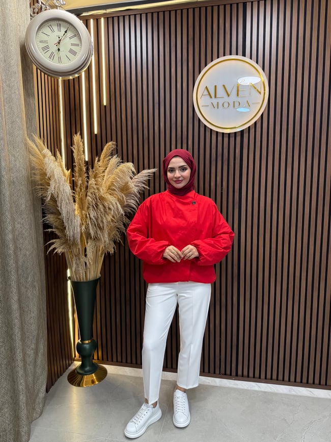 Saria Premium Su Geçirmez Oversize Spor Trençkot | Kırmızı