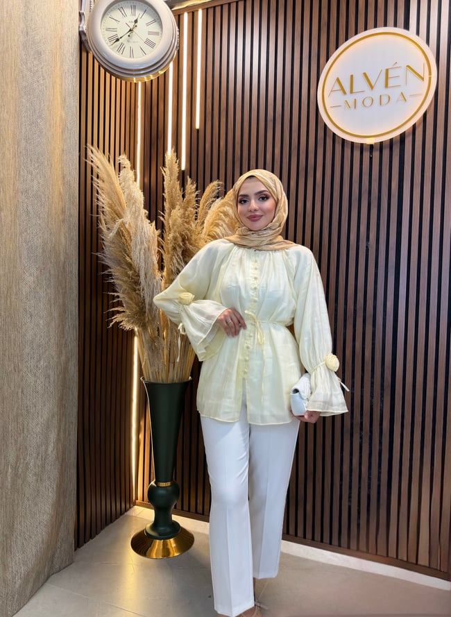 Sıla Gül Detaylı Pamuk Astarlı Gömlek | Sarı