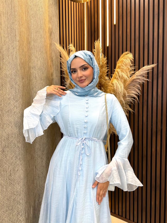Sona Düğme Detaylı Elbise | Bebe Mavisi