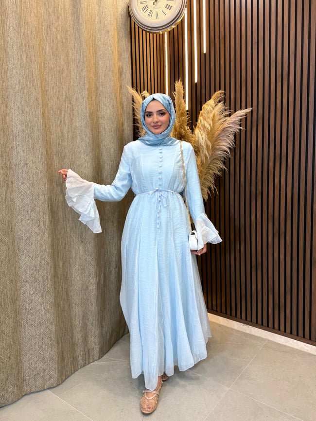 Sona Düğme Detaylı Elbise | Bebe Mavisi