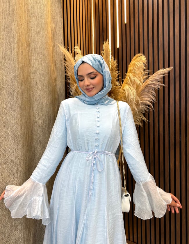Sona Düğme Detaylı Elbise | Bebe Mavisi