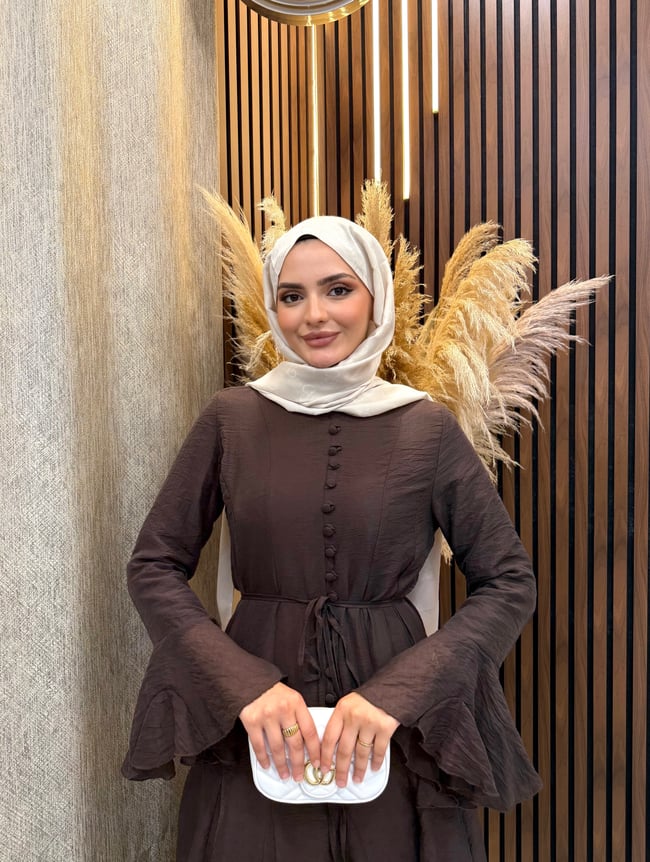 Sona Düğme Detaylı Elbise | Kahverengi