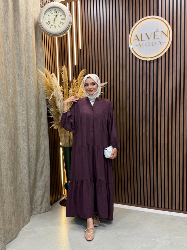 Suna Jakarlı Salaş Elbise | Mürdüm