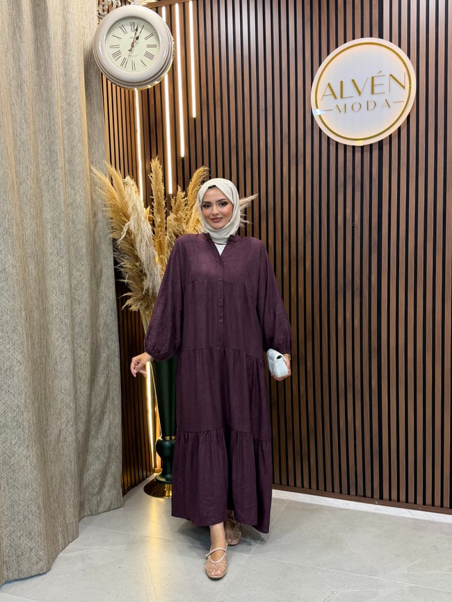 Suna Jakarlı Salaş Elbise | Mürdüm