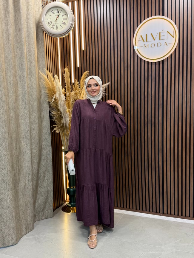 Suna Jakarlı Salaş Elbise | Mürdüm