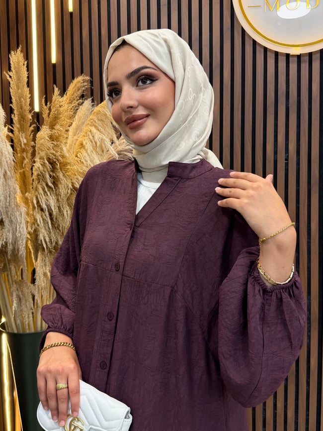 Suna Jakarlı Salaş Elbise | Mürdüm