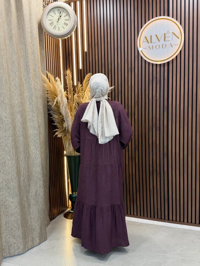 Suna Jakarlı Salaş Elbise | Mürdüm