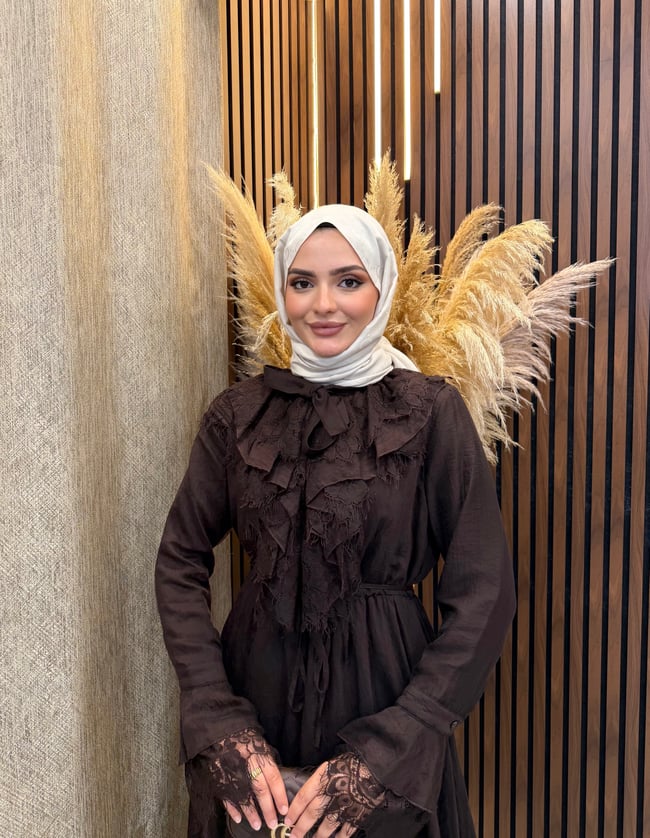 Tana Dantel Detaylı Elbise | Kahverengi