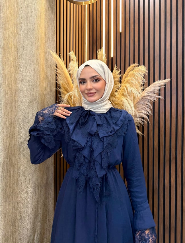 Tana Dantel Detaylı Elbise | Lacivert