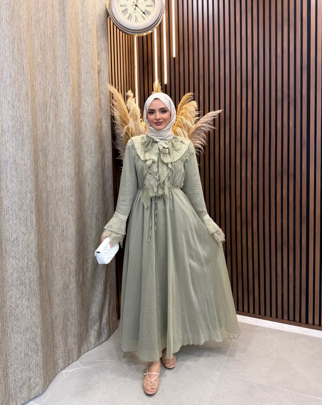 Tana Dantel Detaylı Elbise | Mint