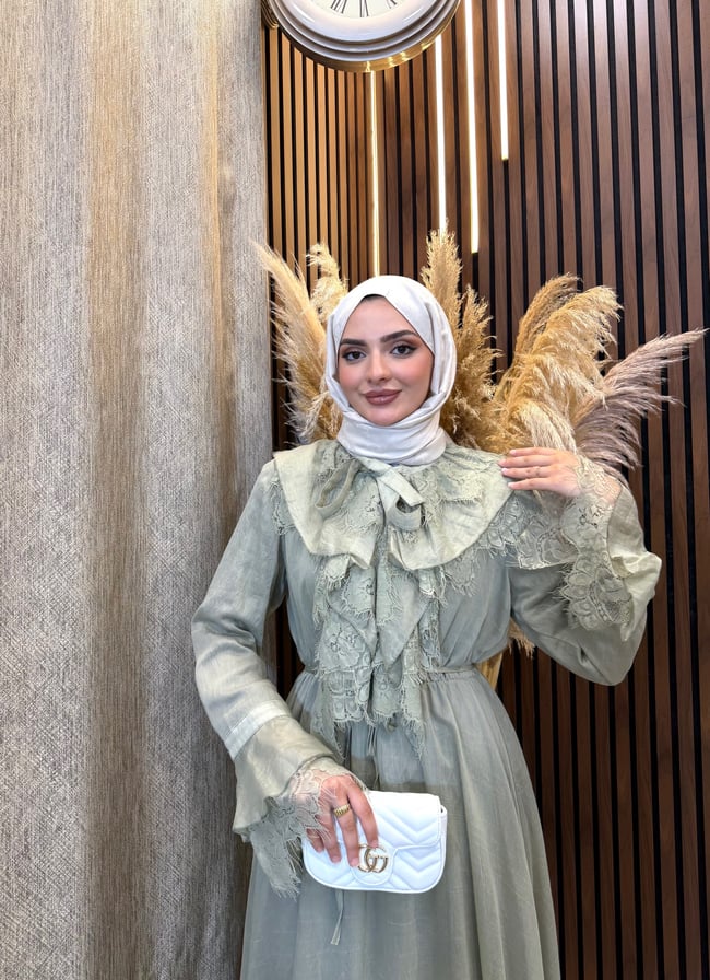 Tana Dantel Detaylı Elbise | Mint