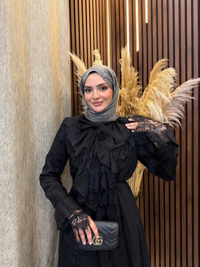 Tana Dantel Detaylı Elbise | Siyah