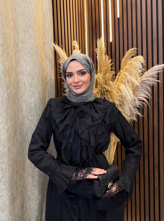 Tana Dantel Detaylı Elbise | Siyah