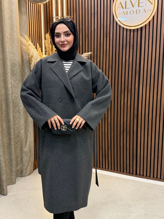 TİA Premium Astarlı Oversize Kaban  | Antrasit
