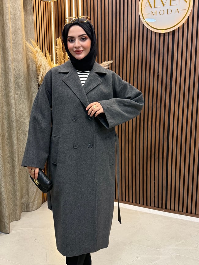 TİA Premium Astarlı Oversize Kaban  | Antrasit