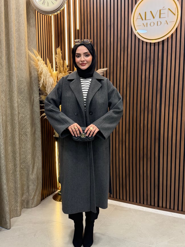 TİA Premium Astarlı Oversize Kaban  | Antrasit